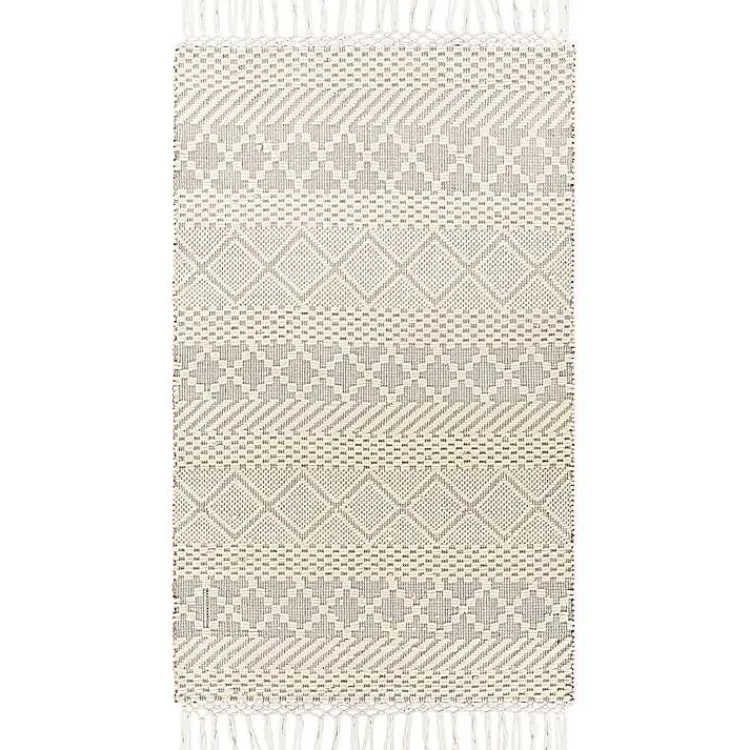Area Rugs-Kirklands Home Cream Diamond Tassel Wool Area Rug, 5x7 Ivory