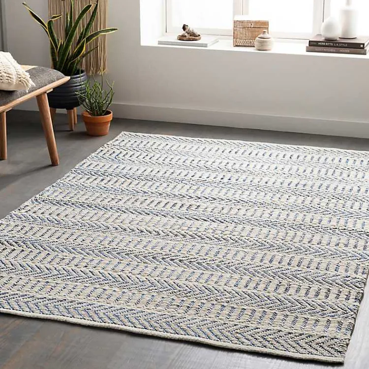Area Rugs-Kirklands Home Blue and White Chevron Jute Area Rug, 8x10