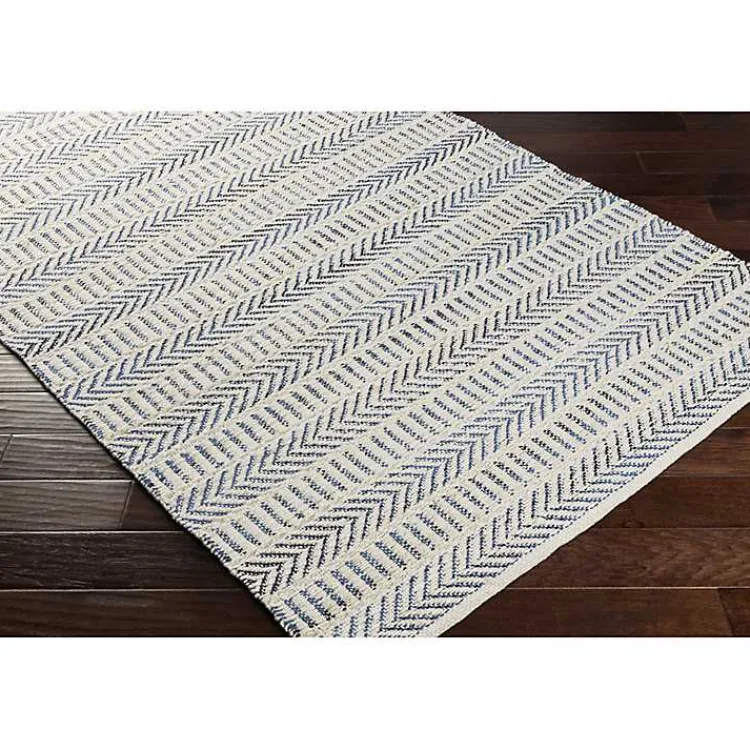Area Rugs-Kirklands Home Blue and White Chevron Jute Area Rug, 8x10