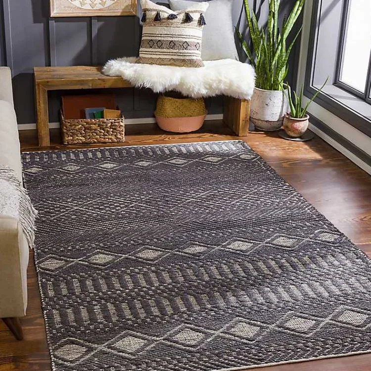 Area Rugs-Kirklands Home Diamond Jute Area Rug, 5x7 Black