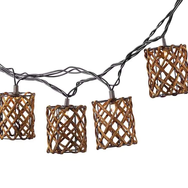 Outdoor Lighting-Kirklands Home Golden Brown Rattan Weave Outdoor String Lights