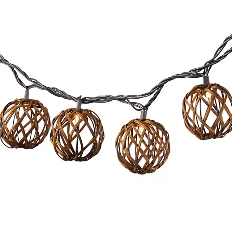 Outdoor Lighting-Kirklands Home Woven Rattan Bulb Outdoor String Lights Brown