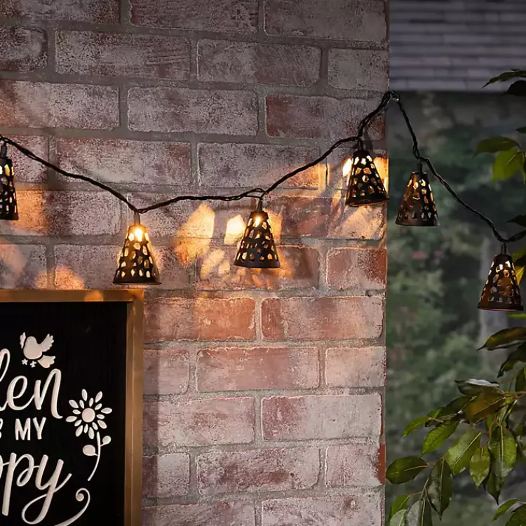 Outdoor Lighting-Kirklands Home Cutout Cone Outdoor String Lights Black