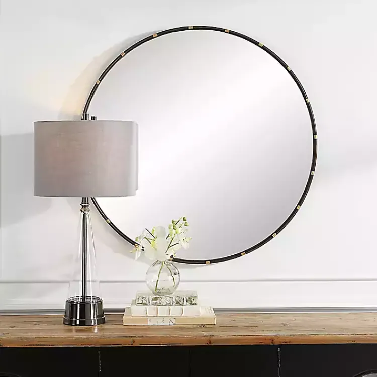 Decorative Mirrors-Kirklands Home Round Dark Bronze and Gold Wall Mirror