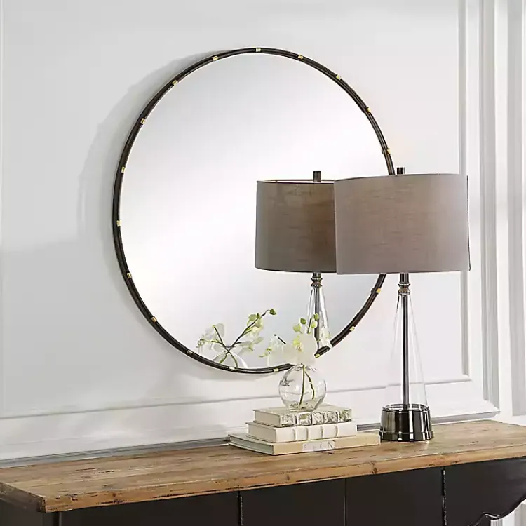 Decorative Mirrors-Kirklands Home Round Dark Bronze and Gold Wall Mirror