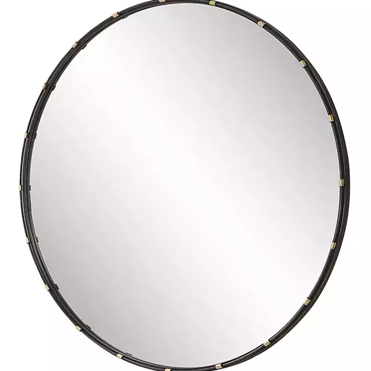 Decorative Mirrors-Kirklands Home Round Dark Bronze and Gold Wall Mirror