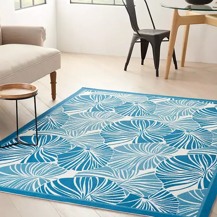 Outdoor Rugs-Kirklands Home Cerulean Botanical Shells Outdoor Area Rug, 5x7