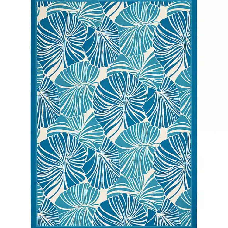 Outdoor Rugs-Kirklands Home Cerulean Botanical Shells Outdoor Area Rug, 5x7