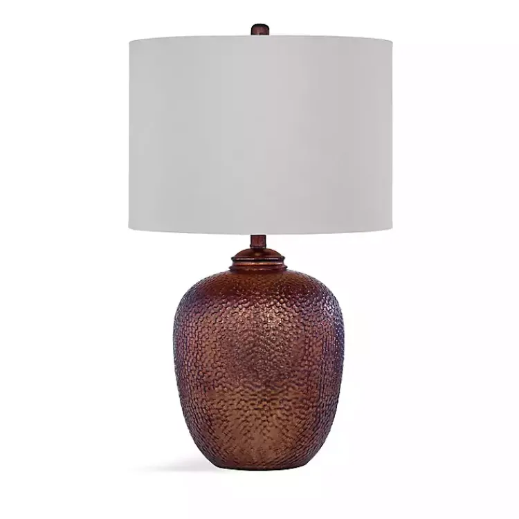 Table Lamps-Kirklands Home Round Copper Textured Table Lamp White