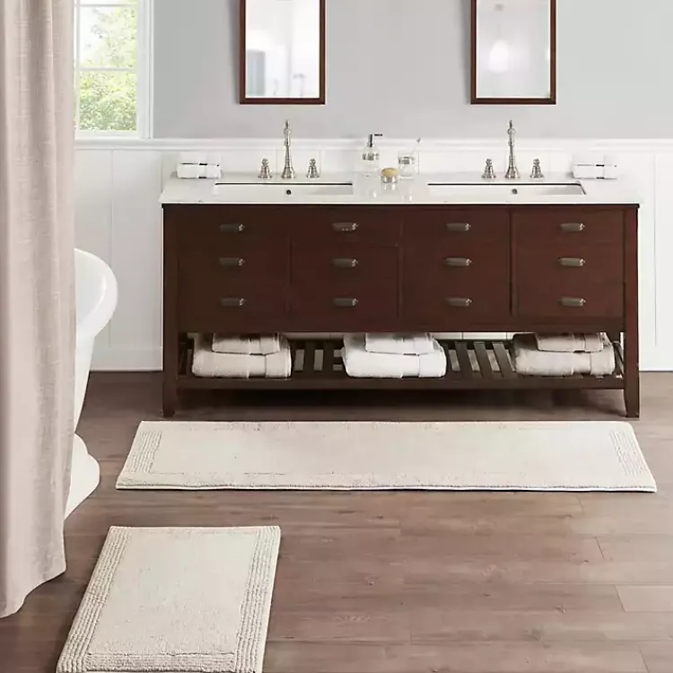 Bathroom Rugs-Kirklands Home Taupe Tufted Reversible Cotton Bath Mat, 34 in. Tan