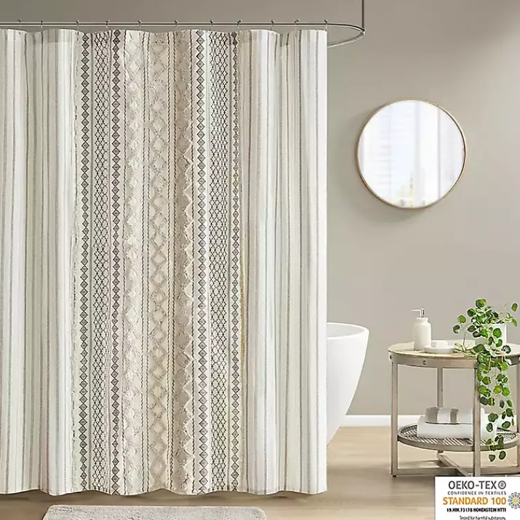 Shower Curtains-Kirklands Home Textured Chenille Shower Curtain Ivory