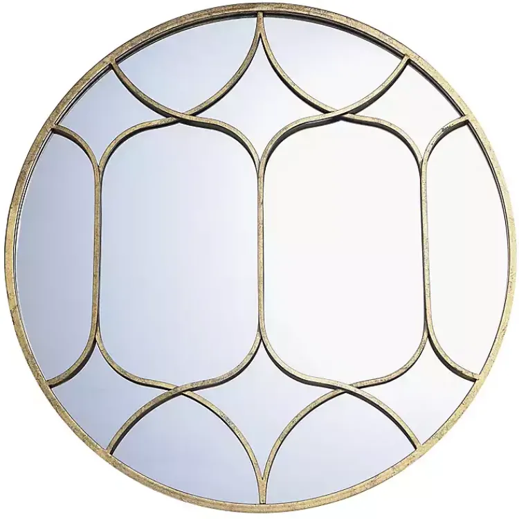Decorative Mirrors-Kirklands Home Gold Circular Inset Round Wall Mirror