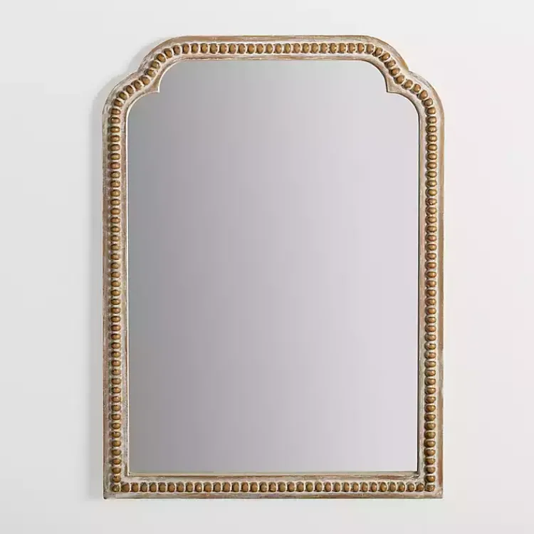 Decorative Mirrors-Kirklands Home Natural Wood Beaded Scalloped Rectangular Mirror