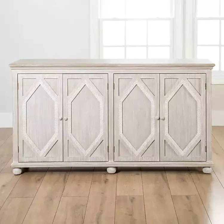 Cabinets & Sideboards-Kirklands Home Alana washed 4-Door Cabinet White