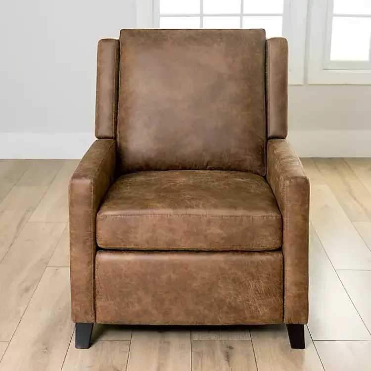 Accent Chairs-Kirklands Home Wyatt Faux Leather Recliner Brown