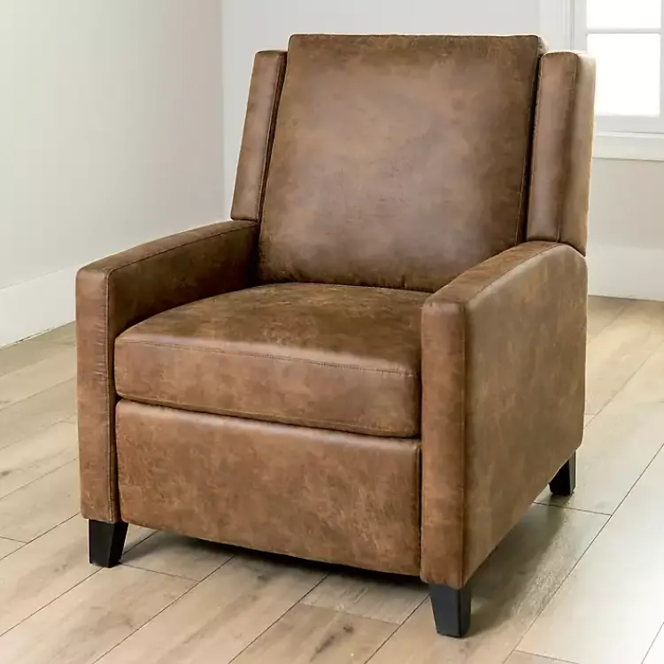 Accent Chairs-Kirklands Home Wyatt Faux Leather Recliner Brown