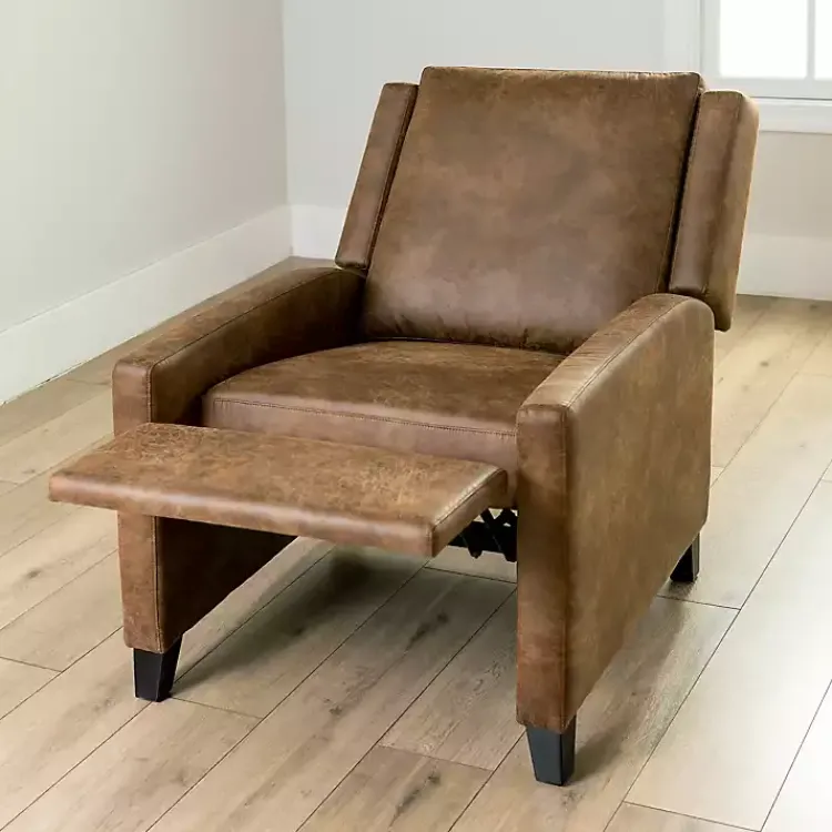 Accent Chairs-Kirklands Home Wyatt Faux Leather Recliner Brown