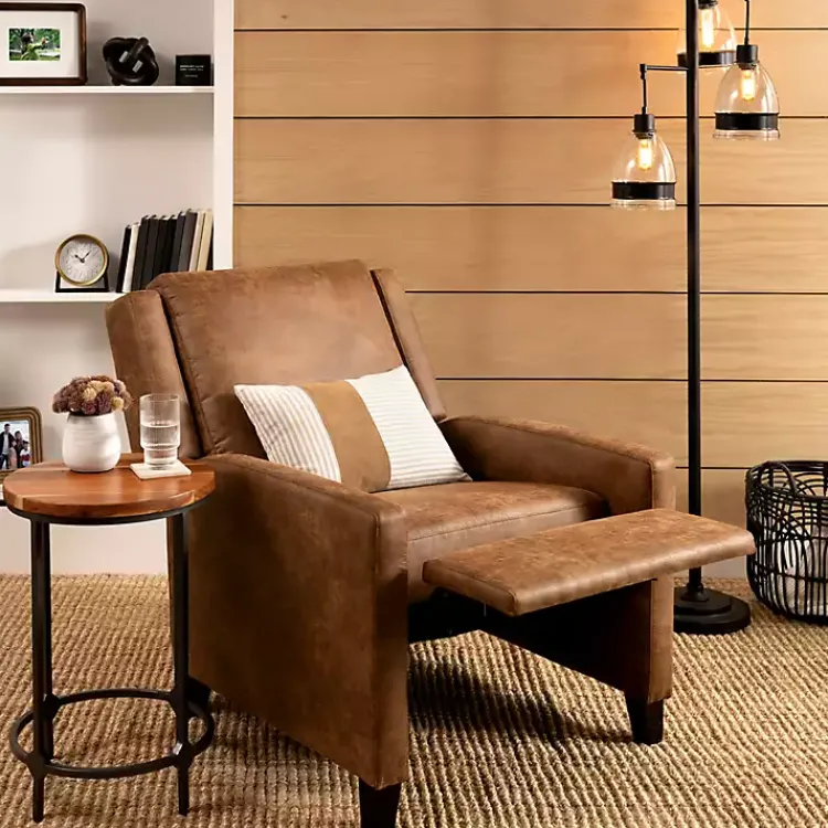 Accent Chairs-Kirklands Home Wyatt Faux Leather Recliner Brown