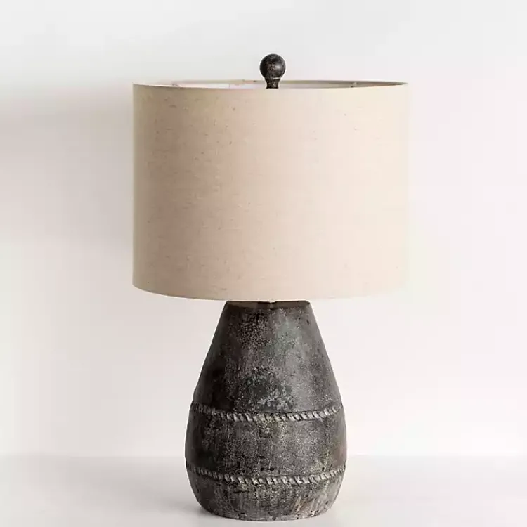 Table Lamps-Kirklands Home Black Concrete Porter Table Lamp Ivory