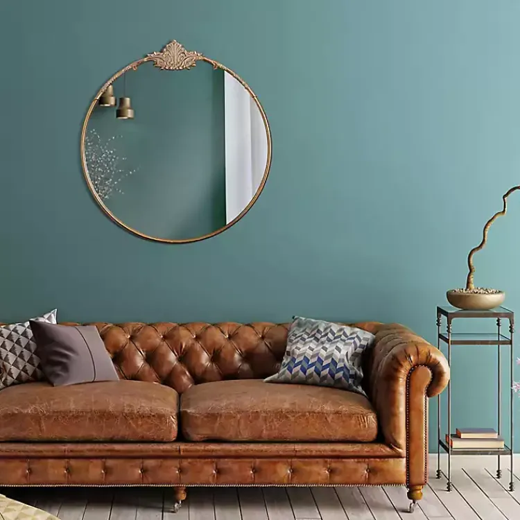 Decorative Mirrors-Kirklands Home Antique Brass Metal Ornate Round Mirror