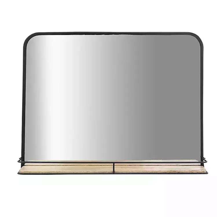 Decorative Mirrors-Kirklands Home Black Brown Metal Shelf Horizontal Wall Mirror
