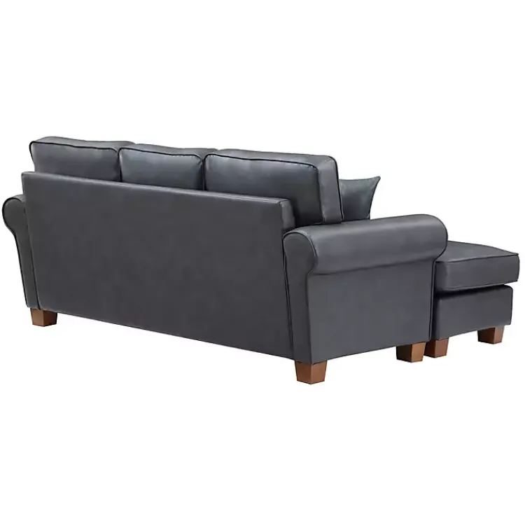Sofas & Loveseats-Kirklands Home Faux Leather Rolled Arm Sectional Gray