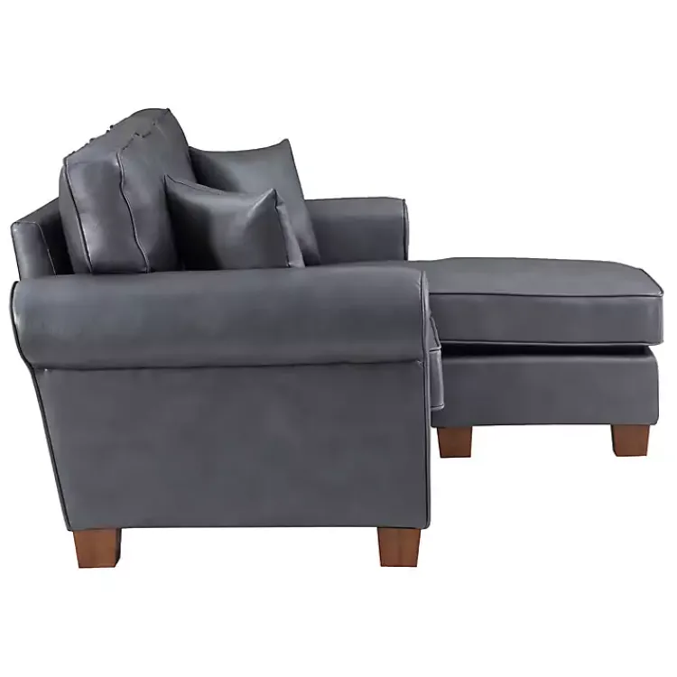 Sofas & Loveseats-Kirklands Home Faux Leather Rolled Arm Sectional Gray