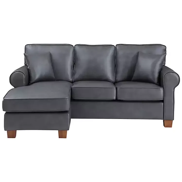 Sofas & Loveseats-Kirklands Home Faux Leather Rolled Arm Sectional Gray
