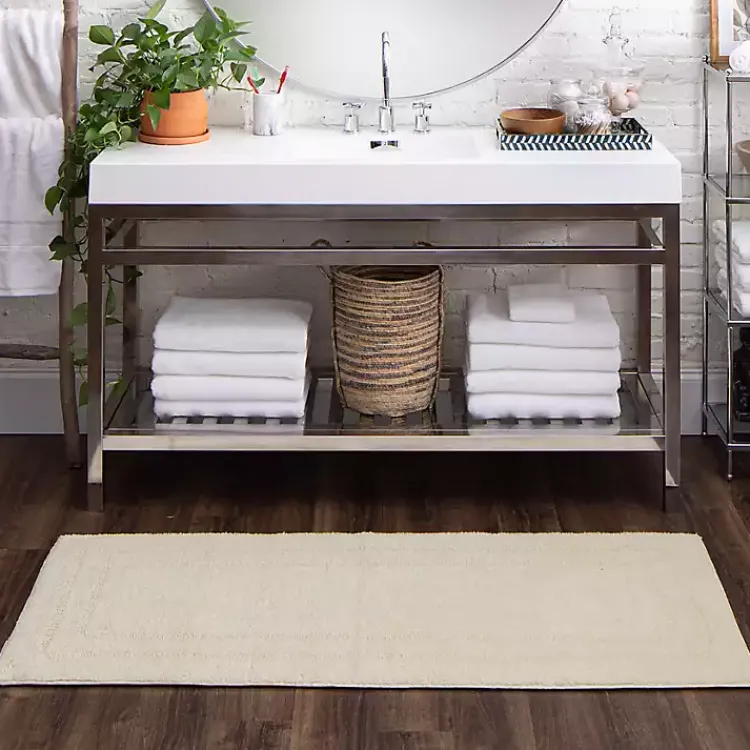 Bathroom Rugs-Kirklands Home Creme Plush Reversible Cotton Bath Mat, 60 in. Ivory