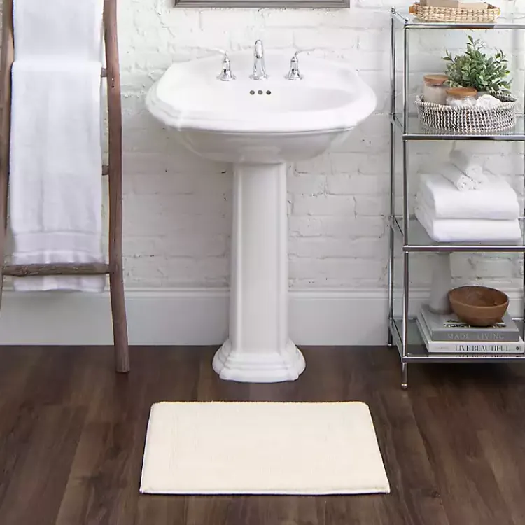 Bathroom Rugs-Kirklands Home Creme Plush Reversible Cotton Bath Mat, 45 in. Ivory