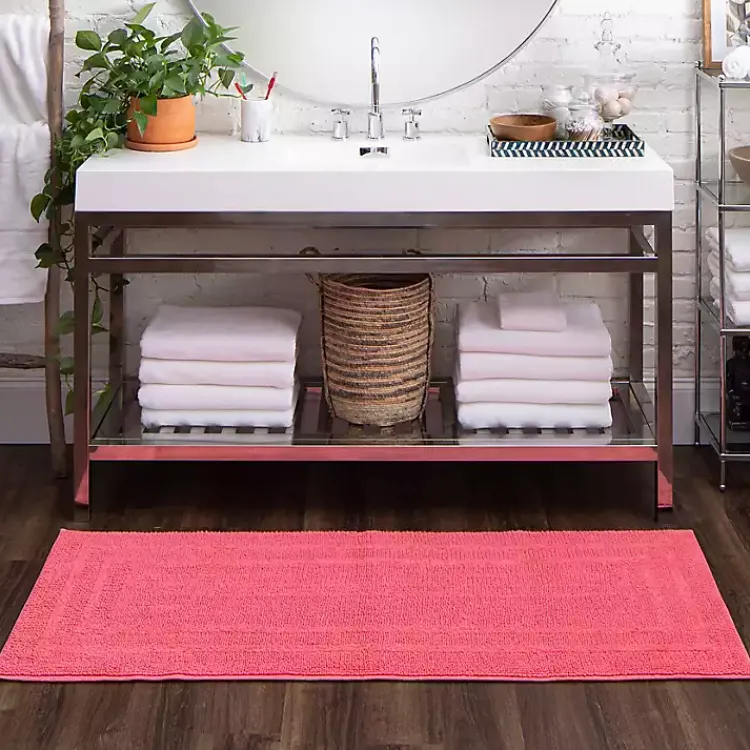 Bathroom Rugs-Kirklands Home Fiesta Plush Reversible Cotton Bath Mat, 60 in. Pink
