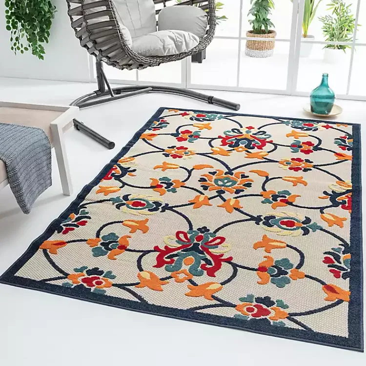 Outdoor Rugs-Kirklands Home Lyla Multi Floral Damask Indoor/Outdoor Rug, 5x8