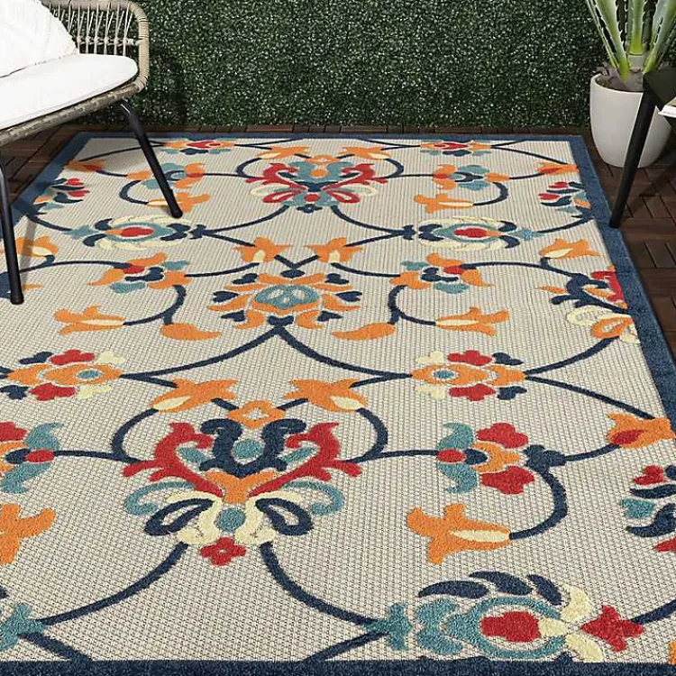 Outdoor Rugs-Kirklands Home Lyla Multi Floral Damask Indoor/Outdoor Rug, 5x8