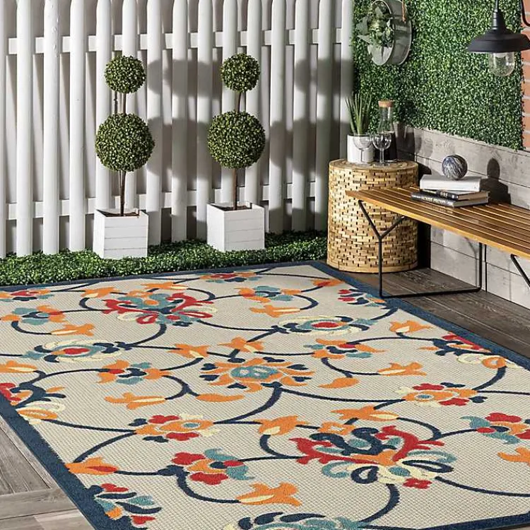 Outdoor Rugs-Kirklands Home Lyla Multi Floral Damask Indoor/Outdoor Rug, 5x8