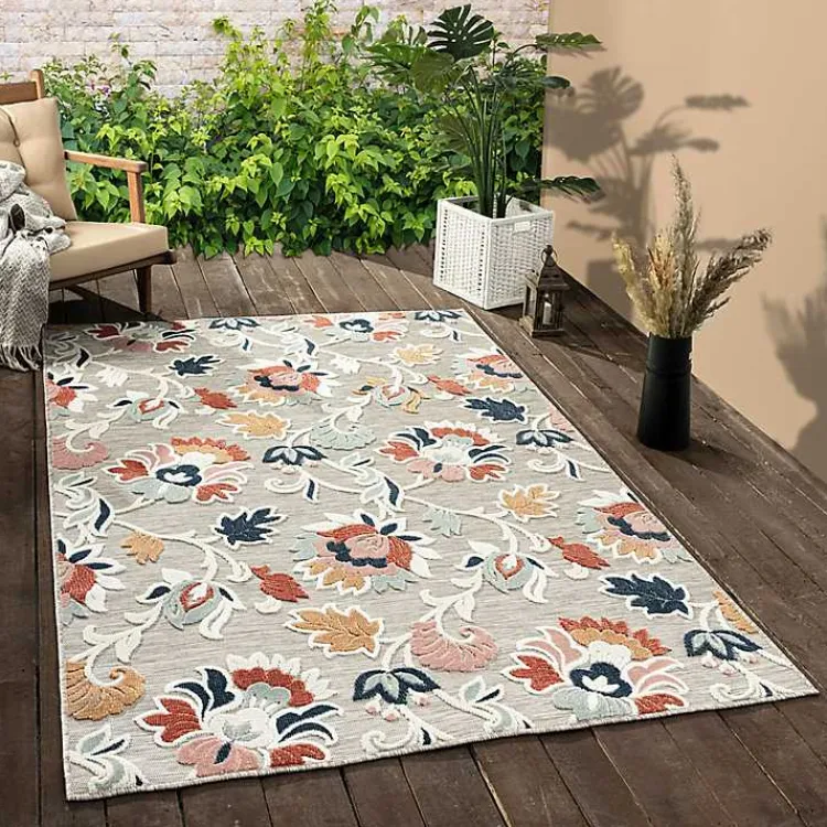 Outdoor Rugs-Kirklands Home Mara Floral Blossom Indoor/Outdoor Area Rug, 5x7