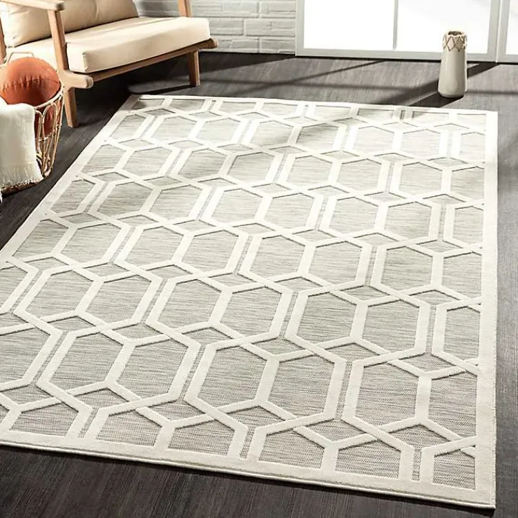 Outdoor Rugs-Kirklands Home Gray Raised Honeycomb Indoor/Outdoor Area Rug, 7x9