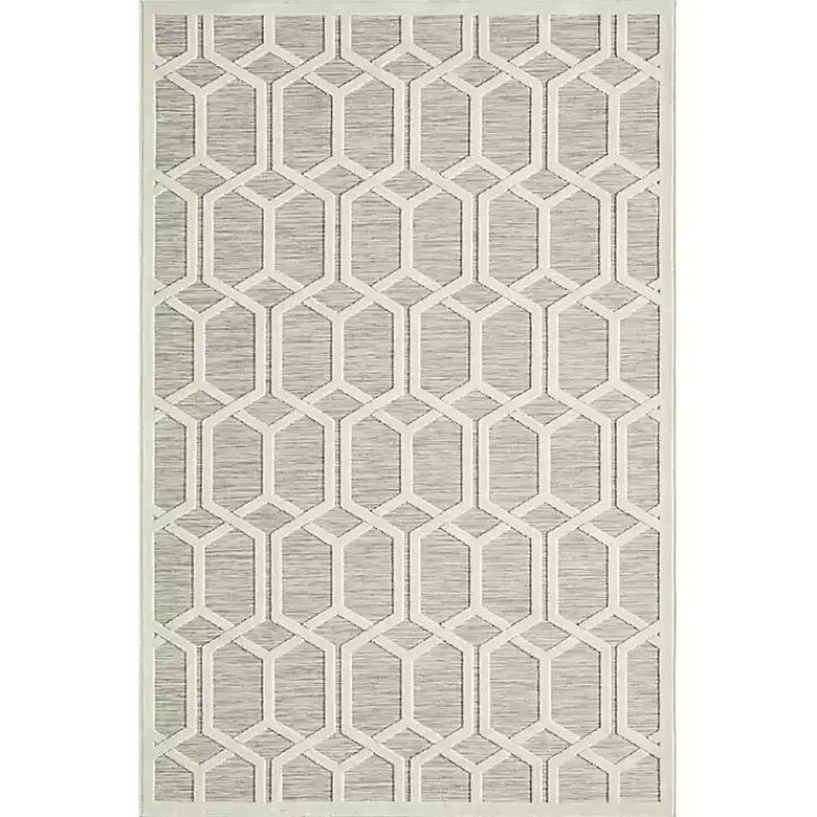 Outdoor Rugs-Kirklands Home Gray Raised Honeycomb Indoor/Outdoor Area Rug, 7x9