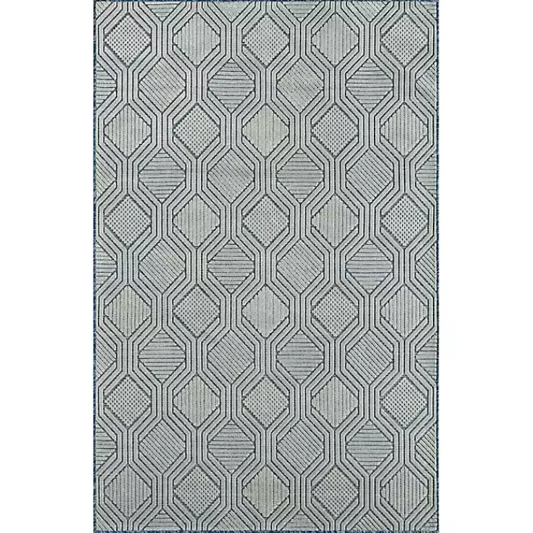Outdoor Rugs-Kirklands Home Smoky Blue Geometric Indoor/Outdoor Area Rug, 5x7
