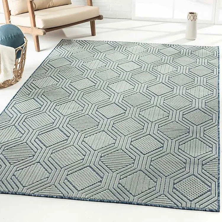Outdoor Rugs-Kirklands Home Smoky Blue Geometric Indoor/Outdoor Area Rug, 5x7
