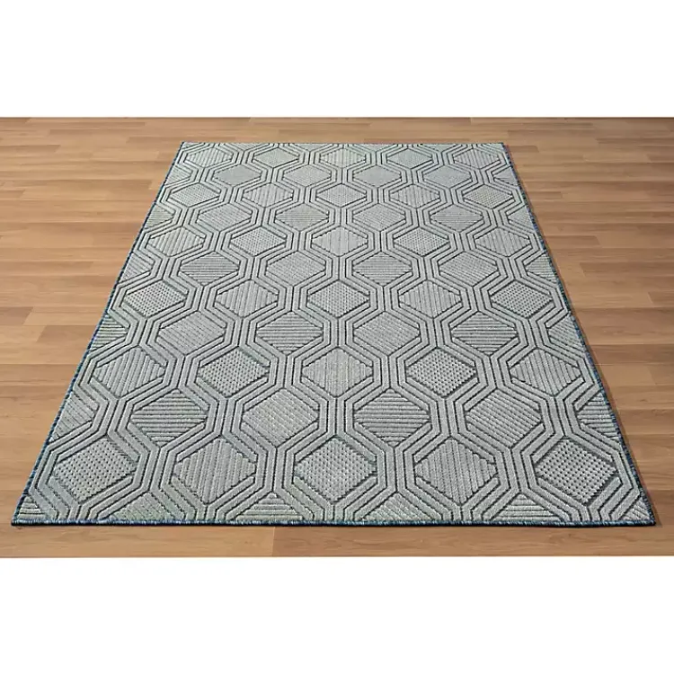 Outdoor Rugs-Kirklands Home Smoky Blue Geometric Indoor/Outdoor Area Rug, 5x7