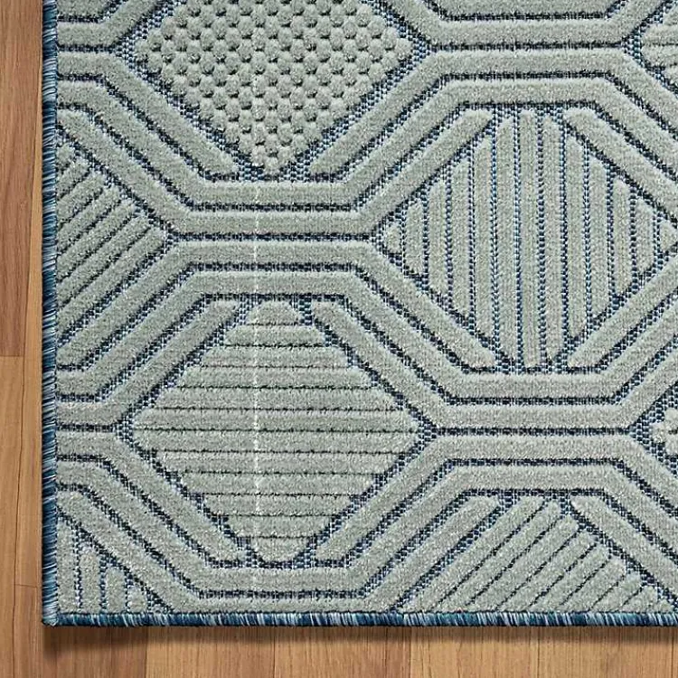 Outdoor Rugs-Kirklands Home Smoky Blue Geometric Indoor/Outdoor Area Rug, 5x7