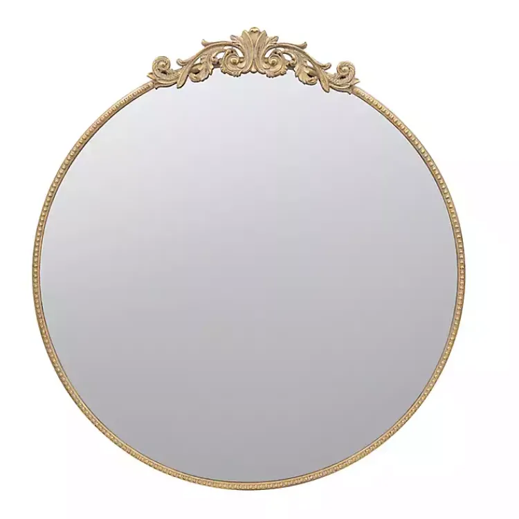 Decorative Mirrors-Kirklands Home Round Antique Floral Scroll Mirror, 39 in. Gold