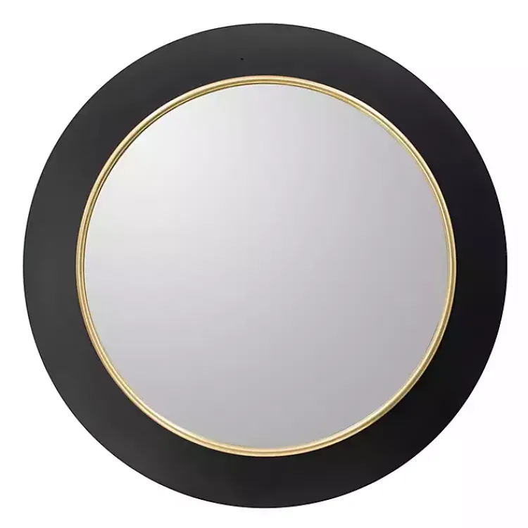 Decorative Mirrors-Kirklands Home Drew II Black and Gold Round LED Mirror