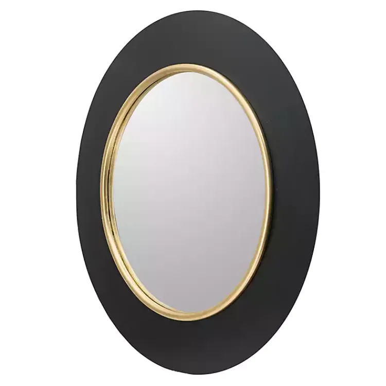 Decorative Mirrors-Kirklands Home Drew II Black and Gold Round LED Mirror