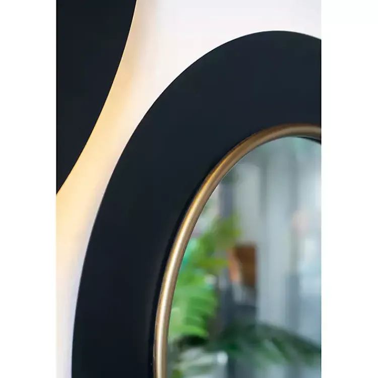 Decorative Mirrors-Kirklands Home Drew II Black and Gold Round LED Mirror