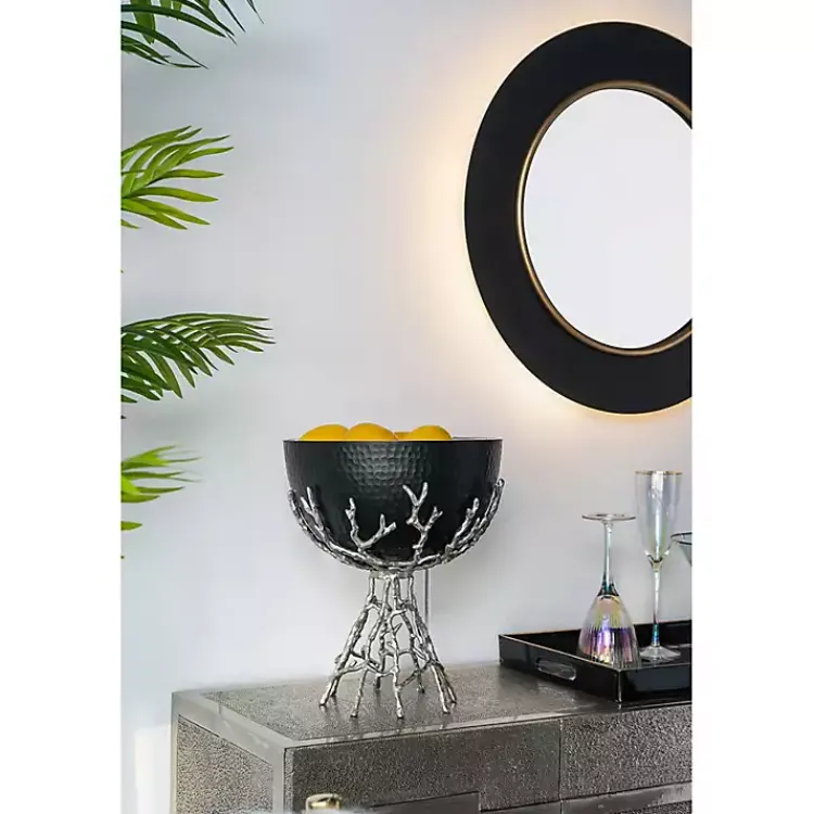 Decorative Mirrors-Kirklands Home Drew II Black and Gold Round LED Mirror