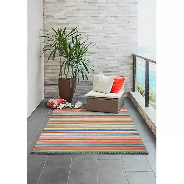 Outdoor Rugs-Kirklands Home Multi Dhurri Stripe Indoor/Outdoor Area Rug, 5x7