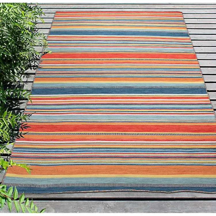 Outdoor Rugs-Kirklands Home Multi Dhurri Stripe Indoor/Outdoor Area Rug, 5x7