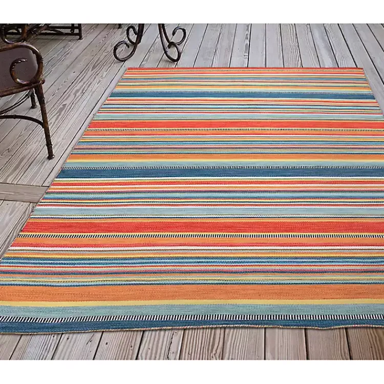 Outdoor Rugs-Kirklands Home Multi Dhurri Stripe Indoor/Outdoor Area Rug, 5x7