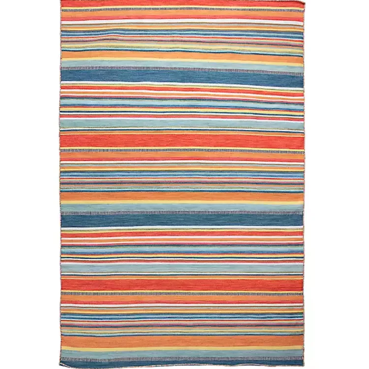 Outdoor Rugs-Kirklands Home Blue Dhurri Stripe Indoor/Outdoor Area Rug, 7x9